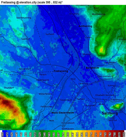 Zoom OUT 2x Freilassing, Germany elevation map