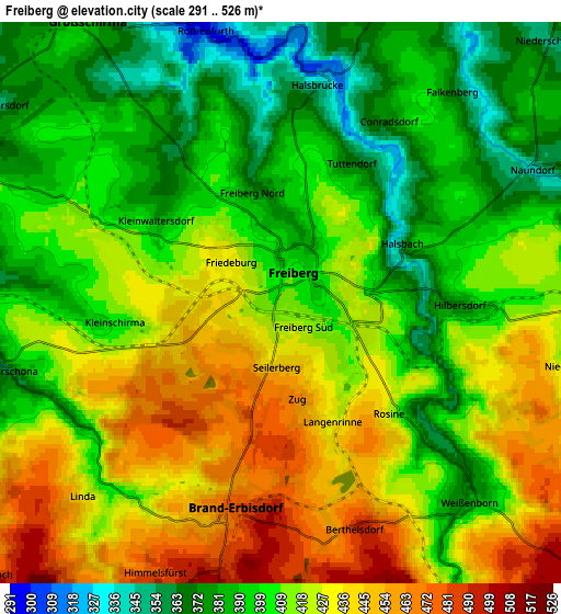 Zoom OUT 2x Freiberg, Germany elevation map