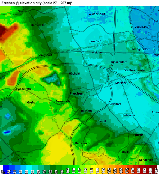 Zoom OUT 2x Frechen, Germany elevation map