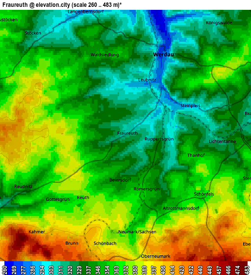 Zoom OUT 2x Fraureuth, Germany elevation map