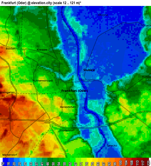 Zoom OUT 2x Frankfurt (Oder), Germany elevation map