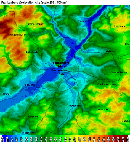 Zoom OUT 2x Frankenberg, Germany elevation map