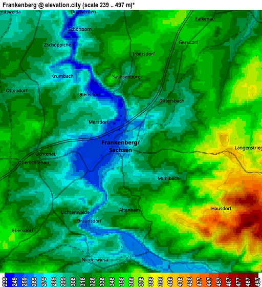 Zoom OUT 2x Frankenberg, Germany elevation map