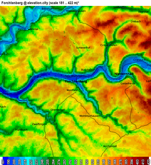 Zoom OUT 2x Forchtenberg, Germany elevation map