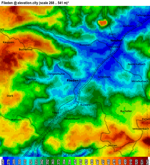 Zoom OUT 2x Flieden, Germany elevation map