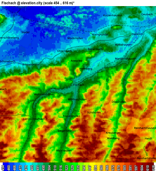 Zoom OUT 2x Fischach, Germany elevation map