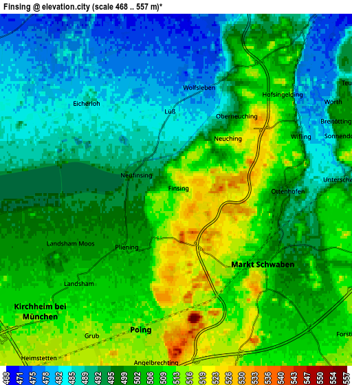 Zoom OUT 2x Finsing, Germany elevation map