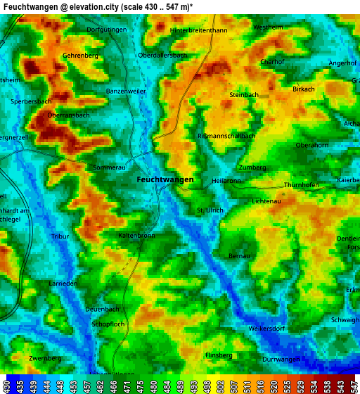 Zoom OUT 2x Feuchtwangen, Germany elevation map