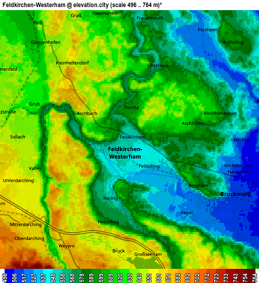 Zoom OUT 2x Feldkirchen-Westerham, Germany elevation map