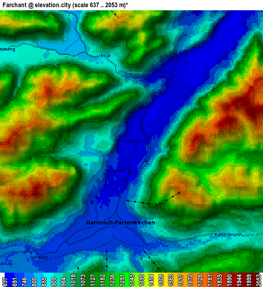 Zoom OUT 2x Farchant, Germany elevation map