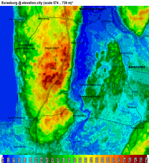 Zoom OUT 2x Eurasburg, Germany elevation map