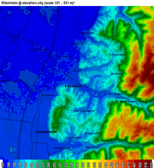 Zoom OUT 2x Ettenheim, Germany elevation map