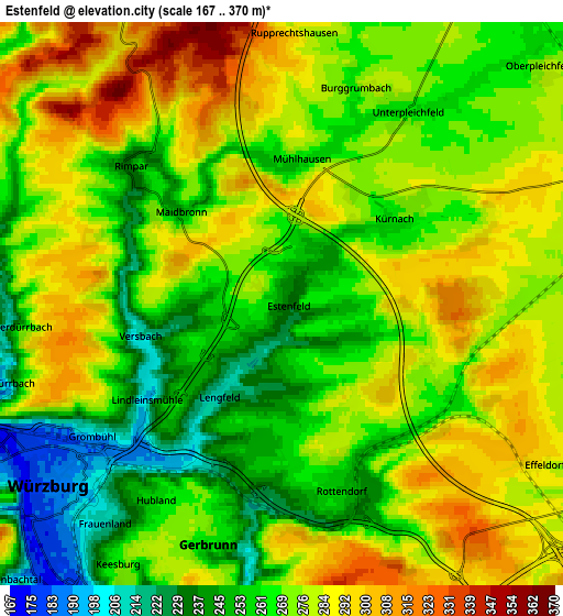 Zoom OUT 2x Estenfeld, Germany elevation map
