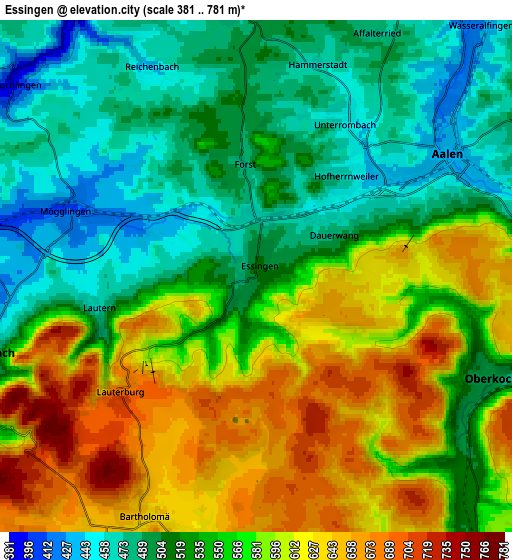 Zoom OUT 2x Essingen, Germany elevation map