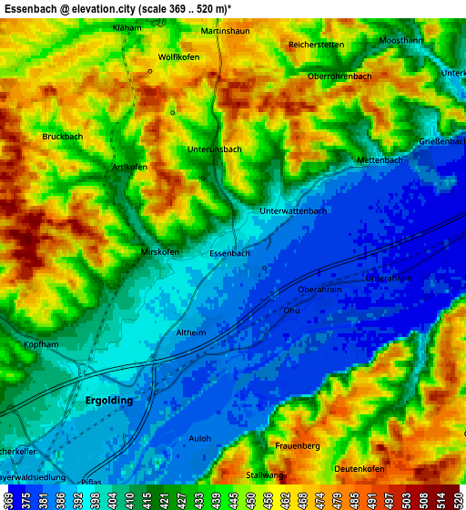 Zoom OUT 2x Essenbach, Germany elevation map