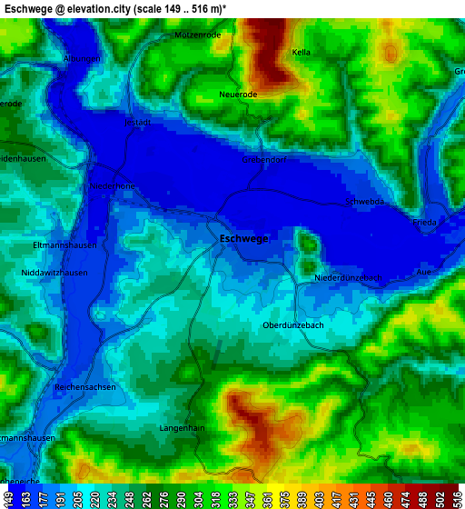 Zoom OUT 2x Eschwege, Germany elevation map