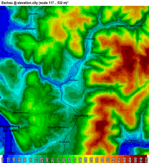 Zoom OUT 2x Eschau, Germany elevation map