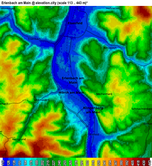 Zoom OUT 2x Erlenbach am Main, Germany elevation map