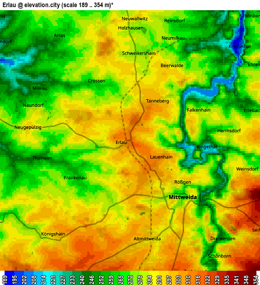 Zoom OUT 2x Erlau, Germany elevation map