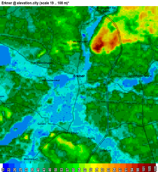 Zoom OUT 2x Erkner, Germany elevation map