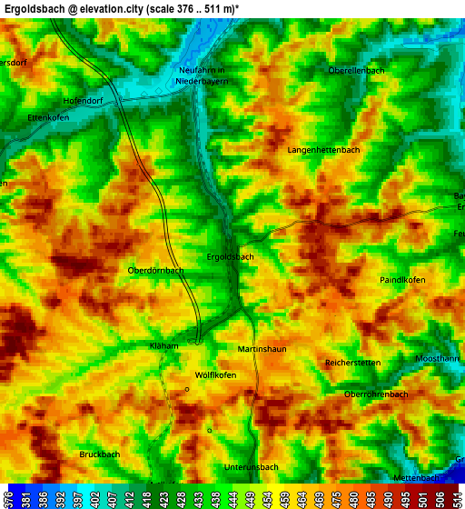 Zoom OUT 2x Ergoldsbach, Germany elevation map