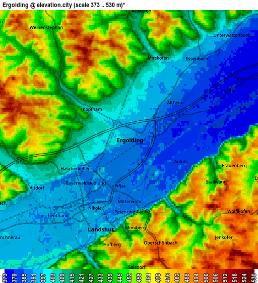 Zoom OUT 2x Ergolding, Germany elevation map