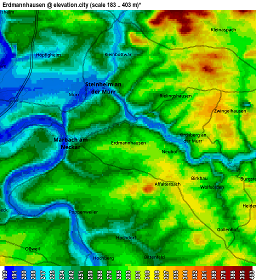 Zoom OUT 2x Erdmannhausen, Germany elevation map
