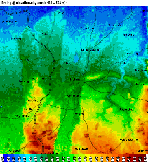 Zoom OUT 2x Erding, Germany elevation map