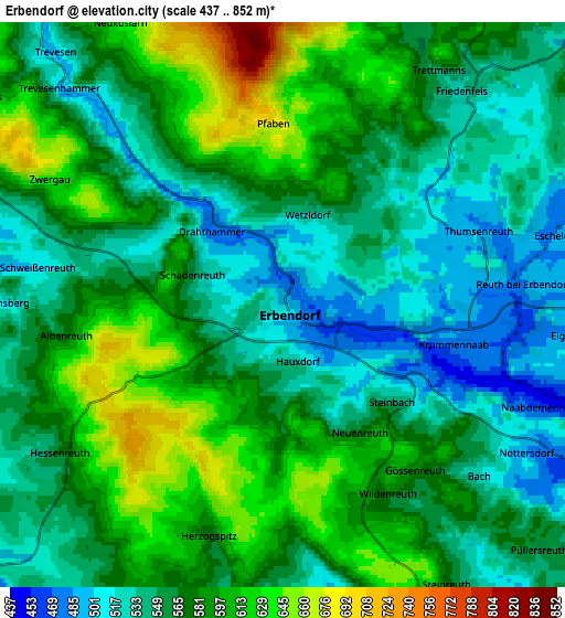 Zoom OUT 2x Erbendorf, Germany elevation map