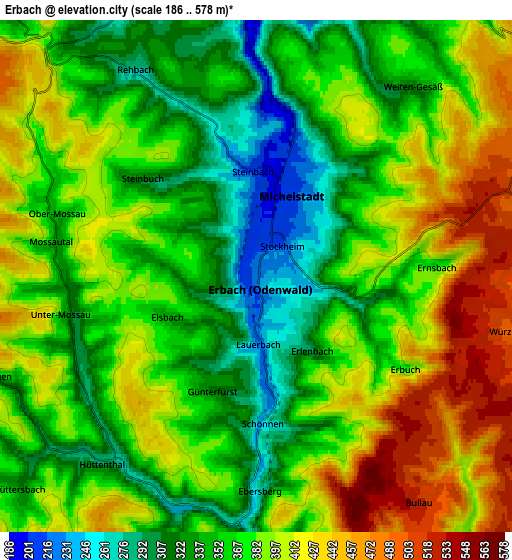 Zoom OUT 2x Erbach, Germany elevation map