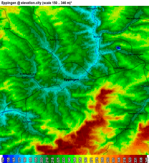 Zoom OUT 2x Eppingen, Germany elevation map