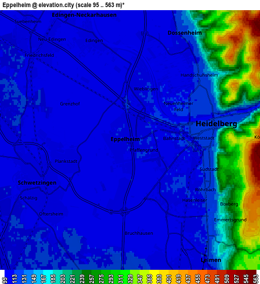 Zoom OUT 2x Eppelheim, Germany elevation map