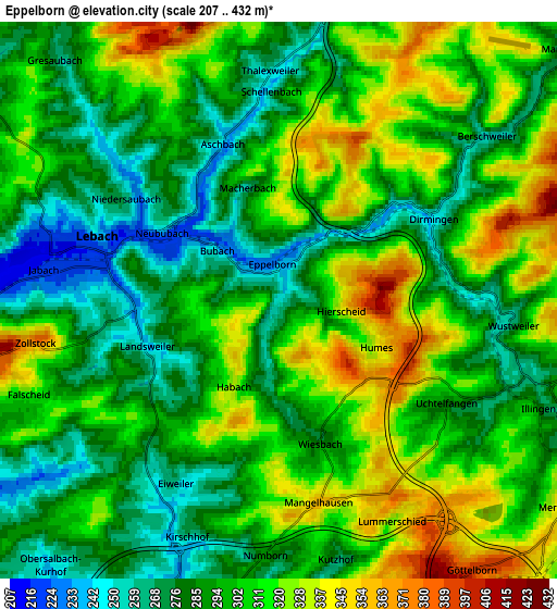 Zoom OUT 2x Eppelborn, Germany elevation map