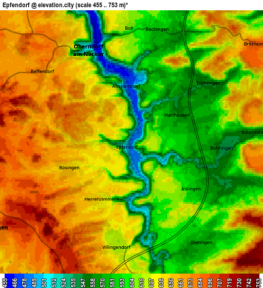 Zoom OUT 2x Epfendorf, Germany elevation map