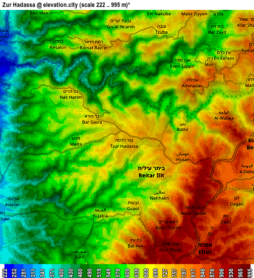 Zoom OUT 2x Ẕur Hadassa, Israel elevation map