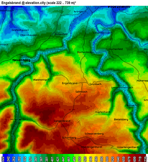 Zoom OUT 2x Engelsbrand, Germany elevation map