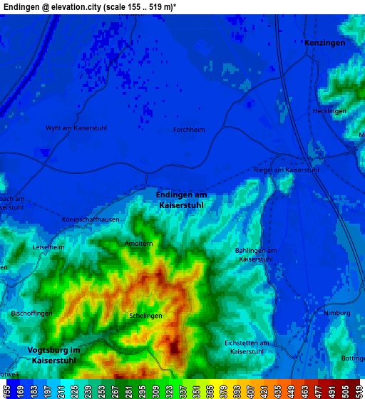 Zoom OUT 2x Endingen, Germany elevation map