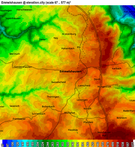 Zoom OUT 2x Emmelshausen, Germany elevation map