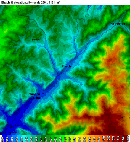 Zoom OUT 2x Elzach, Germany elevation map