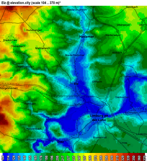 Zoom OUT 2x Elz, Germany elevation map