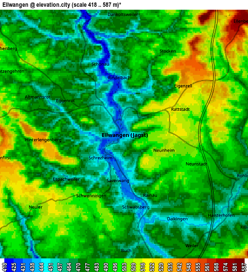 Zoom OUT 2x Ellwangen, Germany elevation map