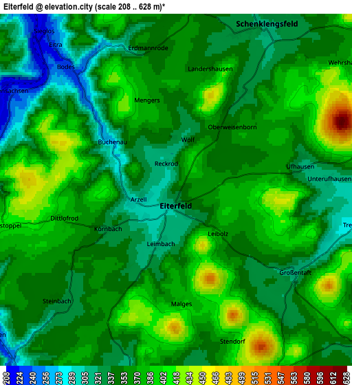 Zoom OUT 2x Eiterfeld, Germany elevation map