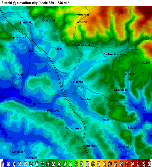 Zoom OUT 2x Eisfeld, Germany elevation map