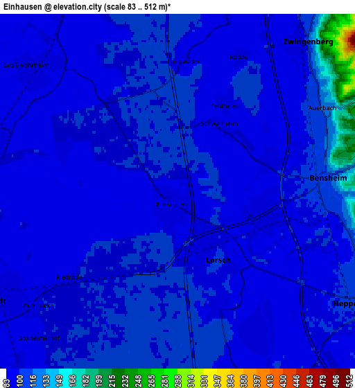 Zoom OUT 2x Einhausen, Germany elevation map