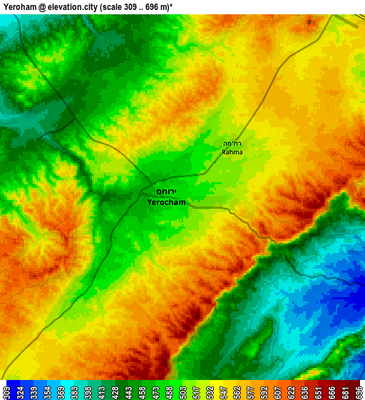 Zoom OUT 2x Yeroẖam, Israel elevation map