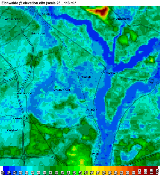 Zoom OUT 2x Eichwalde, Germany elevation map