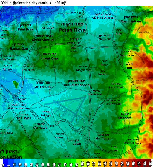 Zoom OUT 2x Yehud, Israel elevation map