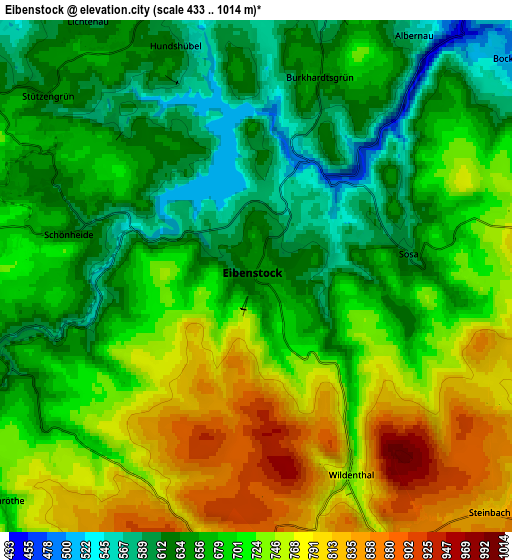 Zoom OUT 2x Eibenstock, Germany elevation map