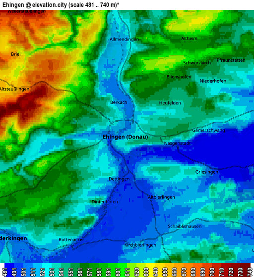 Zoom OUT 2x Ehingen, Germany elevation map