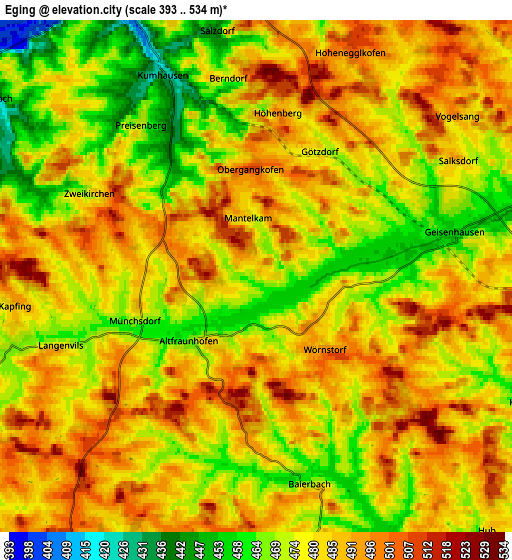 Zoom OUT 2x Eging, Germany elevation map